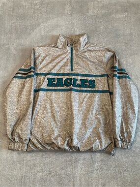 NFL Philadelphia Eagles Quarter-Zip Windbreaker Jacket L Grey Teal Retro Gorpcor